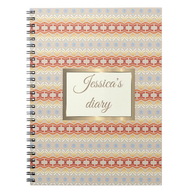 Ethnic boho style geometric  pattern. golden frame notebook (Front)
