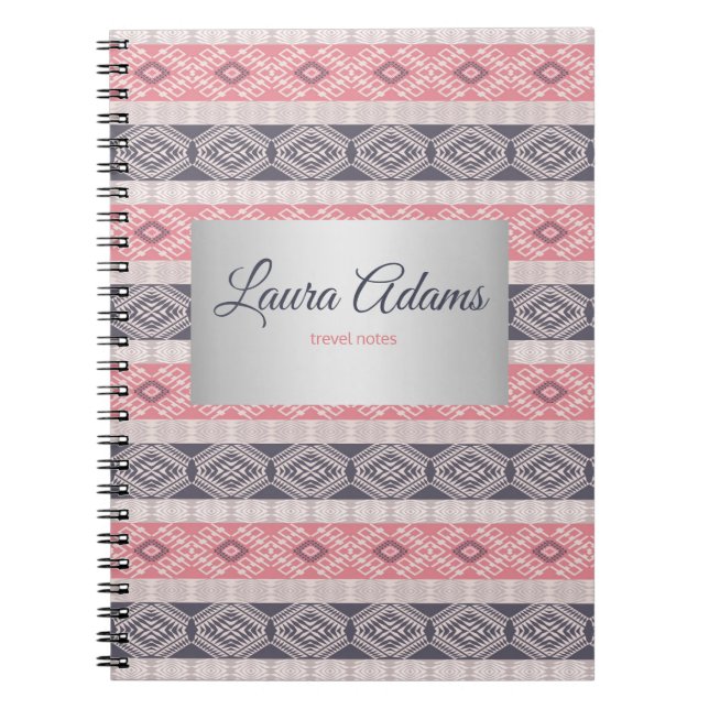 Ethnic boho style geometric  pattern Silver  frame Notebook (Front)
