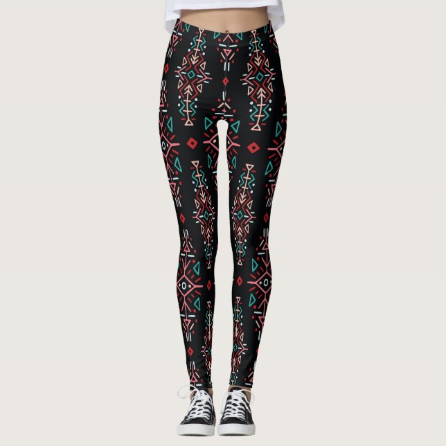 Ethnic Boho Tiles: Vintage Seamless Pattern Leggings (Front)