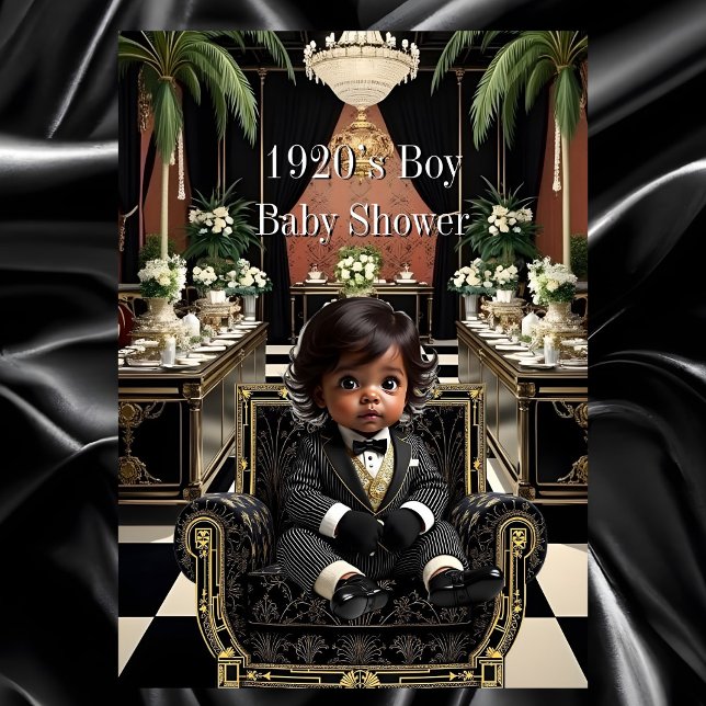 Ethnic Boy Baby Shower 1920s Art deco black gold Invitation (Creator Uploaded)