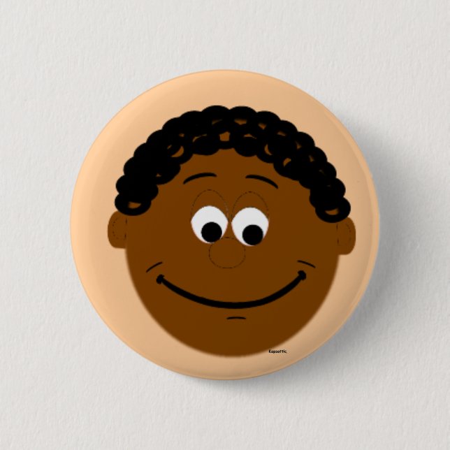 Ethnic Boy Face Dark Smiles Button Badge (Front)