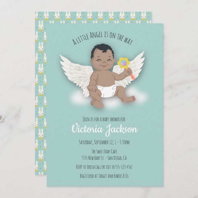 Ethnic Boy little angel baby shower invitations (Front/Back)