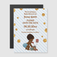 Ethnic Boy On Phone Gold Confetti Save The Date
