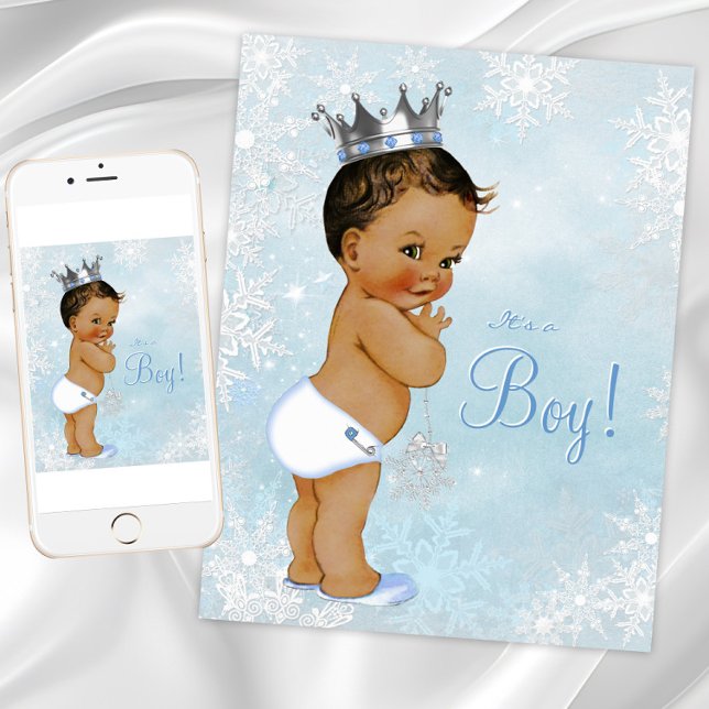 Ethnic Boy Prince Winter Wonderland Baby Shower Invitation (Boy winter wonderland baby shower invitation. Instant download and printed invitations available.)