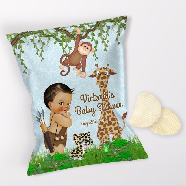 Ethnic Boy Safari Baby Shower Chip Bag Wrapper (1 ounce snack bag wrapper flyer. )