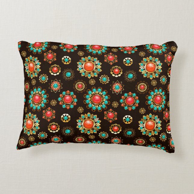 Ethnic Brooches Seamless Pattern Decorative Cushion (Back)