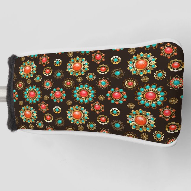 Ethnic Brooches Seamless Pattern Golf Head Cover (Front)