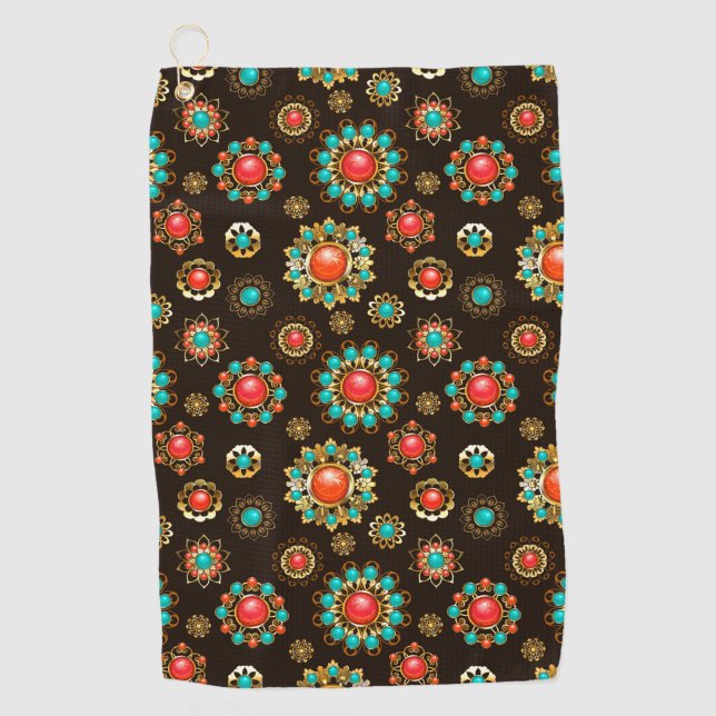 Ethnic Brooches Seamless Pattern Golf Towel (Front)