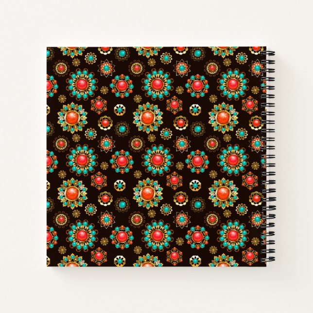 Ethnic Brooches Seamless Pattern Notebook (Back)