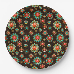 Ethnic Brooches Seamless Pattern Paper Plate