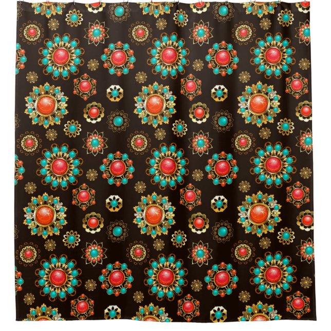 Ethnic Brooches Seamless Pattern Shower Curtain (Front)