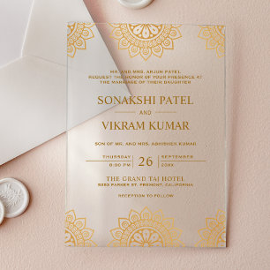 Ethnic Brown Mandala Indian Wedding Acrylic Invitations