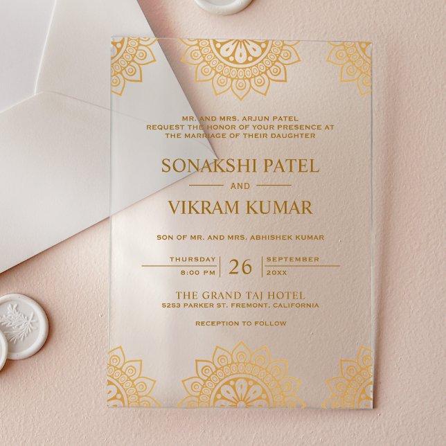 Ethnic Brown Mandala Indian Wedding Acrylic Invitations (Creator Uploaded)