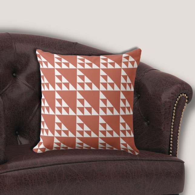 Ethnic Brown & White Triangle Repeat Pattern Cushion (Ethnic Brown & White Triangle Repeat Pattern Throw Pillow)