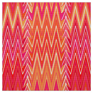 Ethnic Chevron Damask, Coral Orange and Pink Fabric