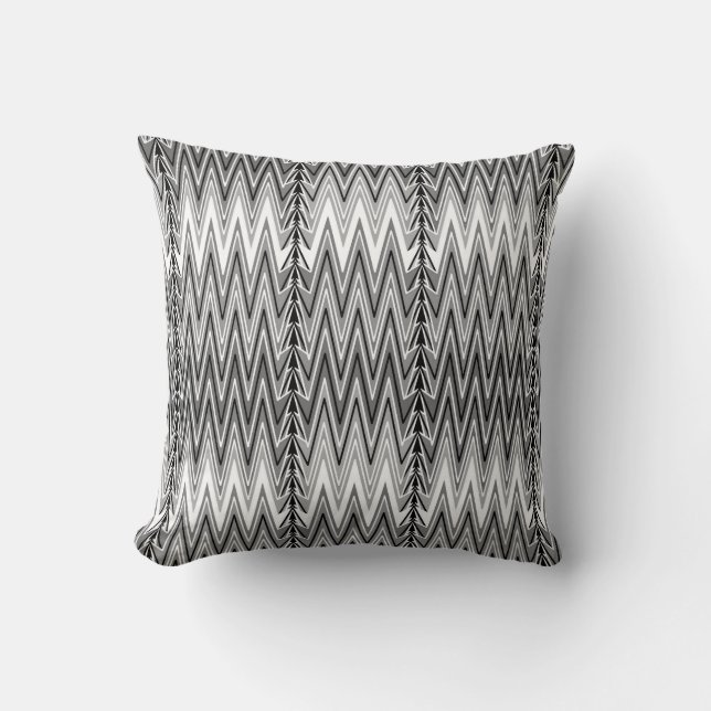 Ethnic Chevron Damask, Grey, Black and White Cushion (Front)