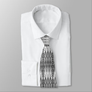 Ethnic Chevron Damask, Grey, Black and White Tie