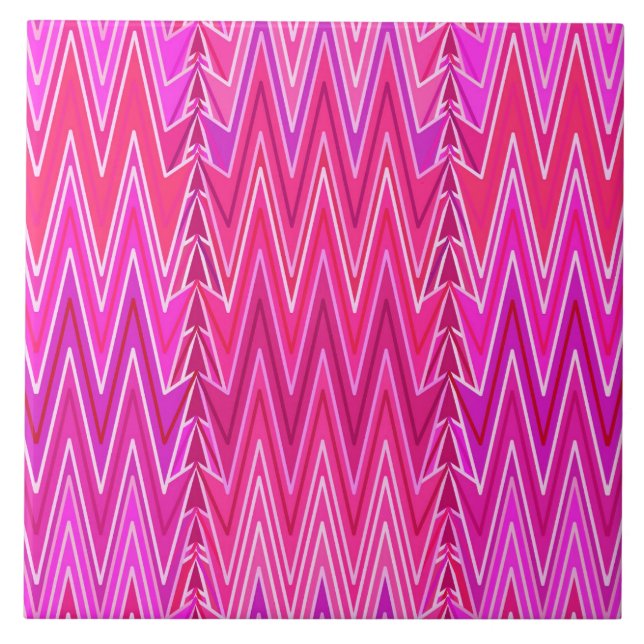 Ethnic Chevron Damask, Purple and Fuchsia Pink Ceramic Tile (Front)