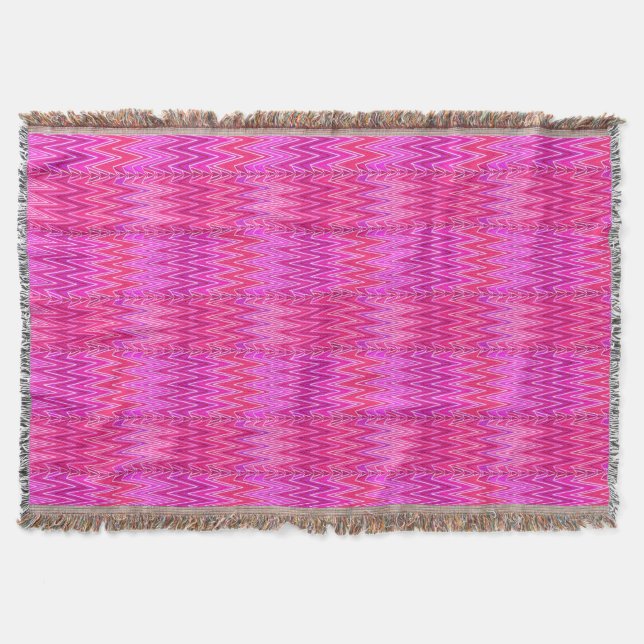 Ethnic Chevron Damask, Purple and Fuchsia Pink Throw Blanket (Front)