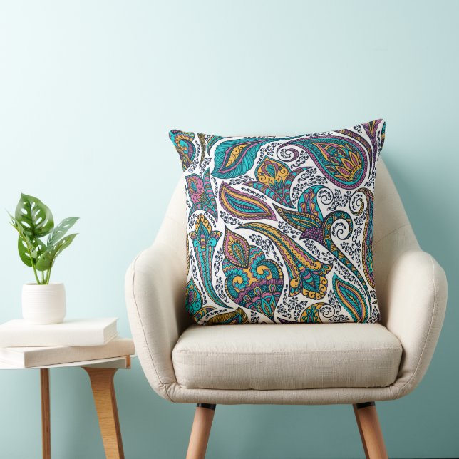 Ethnic colourful lovely floral paisley pattern cushion (Chair)