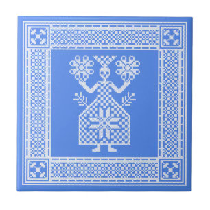 Ethnic cross-stitch -- you can change background ceramic tile