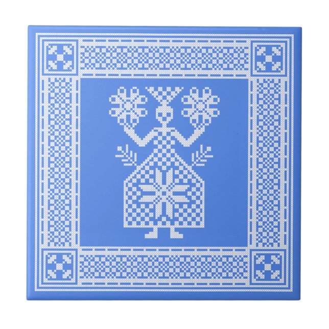 Ethnic cross-stitch -- you can change background ceramic tile (Front)