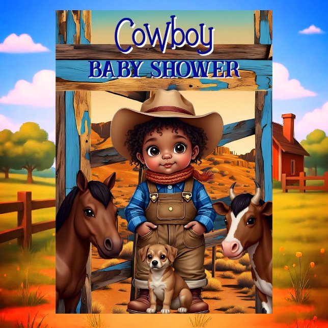 Ethnic Cute Cowboy Boy Baby Shower Horse Cow Dog Invitation (Creator Uploaded)