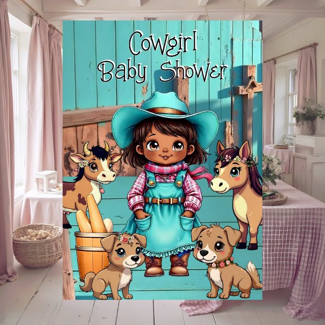 Ethnic Cute Cowgirl Baby Shower Teal Pink Pets Invitation (Creator Uploaded)