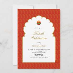 Ethnic design colourful lamp Diwali Party  Holiday Card