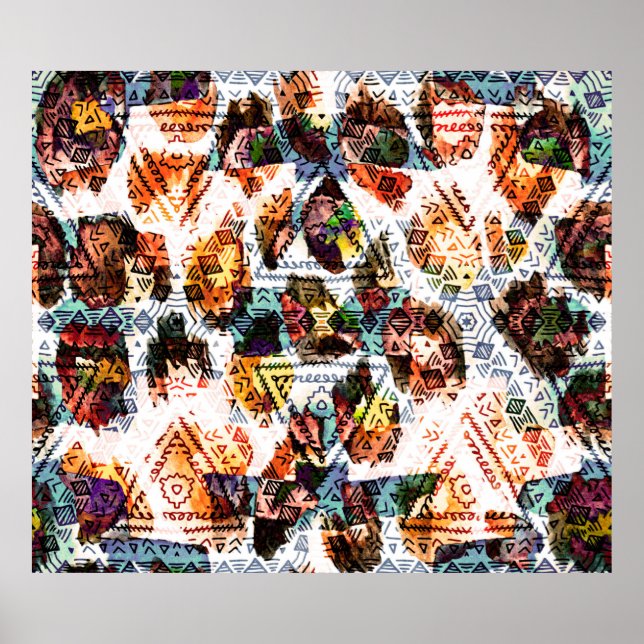 Ethnic design. Striped watercolor seamless pattern Poster (Front)