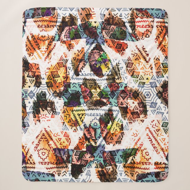 Ethnic design. Striped watercolor seamless pattern Sherpa Blanket (Front)