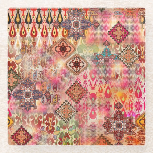 Ethnic Digital Abstract Seamless Pattern Glass Coaster (Front)