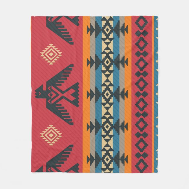 Ethnic Eagles Tribal Vintage Pattern Fleece Blanket (Front)