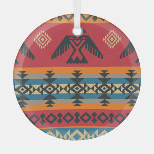 Ethnic Eagles Tribal Vintage Pattern Glass Tree Decoration