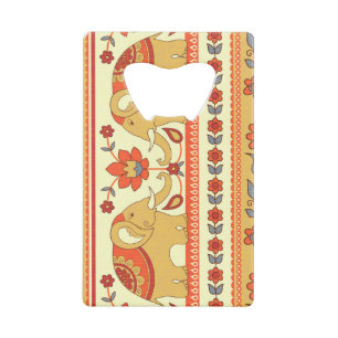 Ethnic elephants, flowers, seamless pattern.