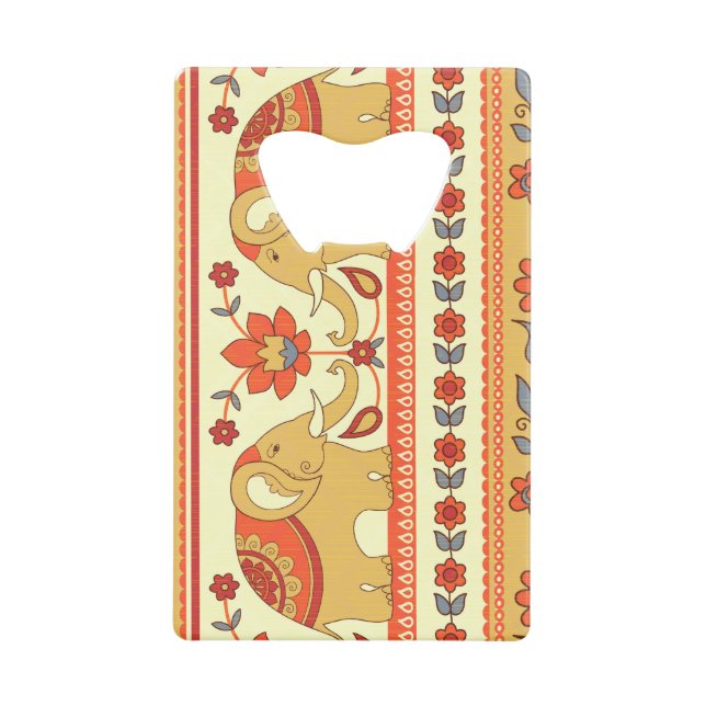 Ethnic elephants, flowers, seamless pattern. (Front)