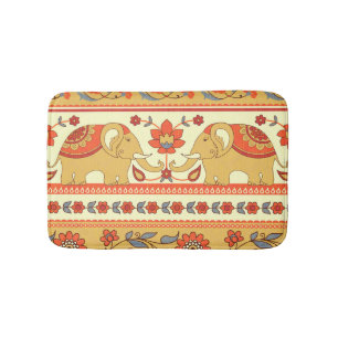 Ethnic elephants, flowers, seamless pattern. bath mat