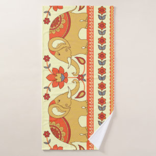 Ethnic elephants, flowers, seamless pattern. bath towel
