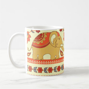 Ethnic elephants, flowers, seamless pattern. coffee mug