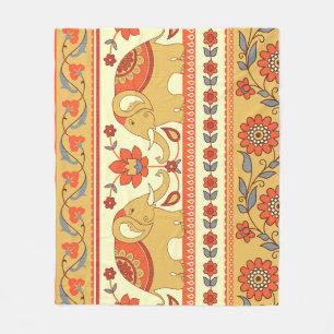 Ethnic elephants, flowers, seamless pattern. fleece blanket