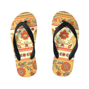 Ethnic elephants, flowers, seamless pattern. kid's thongs