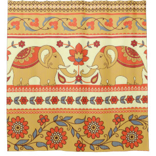 Ethnic elephants, flowers, seamless pattern. shower curtain