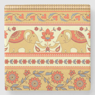 Ethnic elephants, flowers, seamless pattern. stone coaster