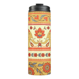 Ethnic elephants, flowers, seamless pattern. thermal tumbler