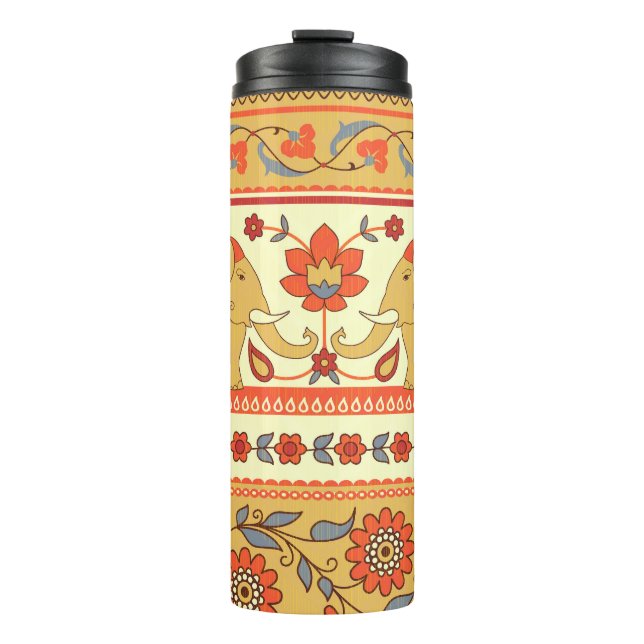 Ethnic elephants, flowers, seamless pattern. thermal tumbler (Front)