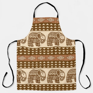 Ethnic Elephants Geometric Vintage Pattern Apron