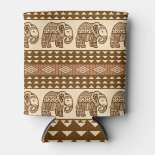 Ethnic Elephants Geometric Vintage Pattern Can Cooler
