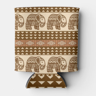 Ethnic Elephants Geometric Vintage Pattern Can Cooler