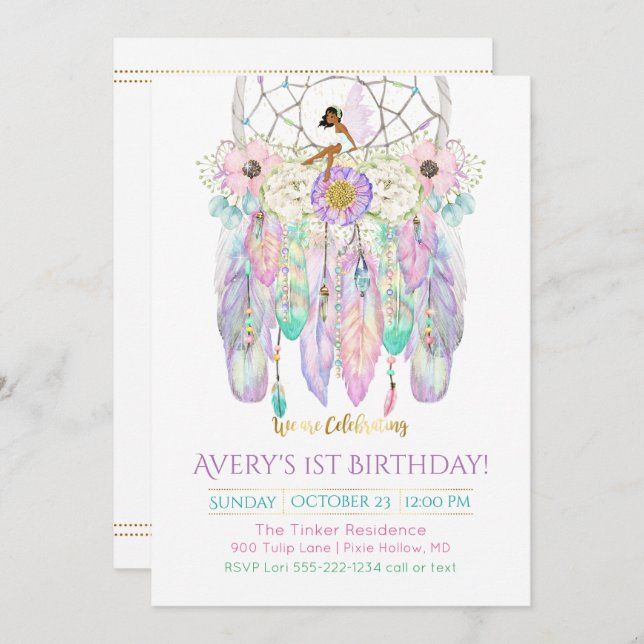 Ethnic Fairy Dream Catcher Boho Feathers Arrows Invitation (Front/Back)