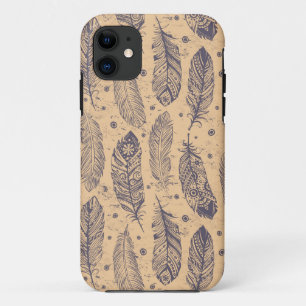 Ethnic Feather Outline Pattern iPhone 11 Case